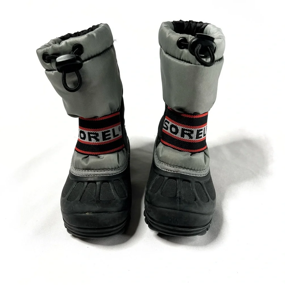 Sorel Youth Grey and Red Cub Insulated Snow Boots Size 8